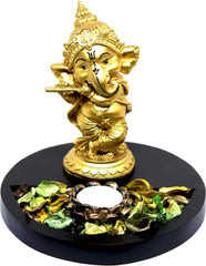 Lord Ganesha Statue with Tealight Holder Wooden Base Decorative Showpiece.