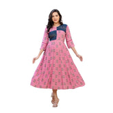 Generic Women's Rayon Print With Embroidery Work A-Line Kurti (Wine)