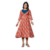 Generic Women's Rayon Print With Embroidery Work A-Line Kurti (Multicolor)