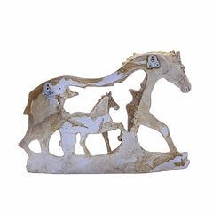Polyresin Horse in Horse Statue, Pearl White & Golden, 7.5 x 11 inches, for Home Decor, Gifting