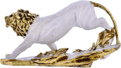 King Lion White Antique Finish Statue Sculpture for Home Decor Showpiece.