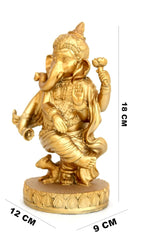 Beautiful Golden Finish Ganesha in Dancing Position Decorative Showpiece.