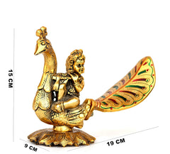 Laddu Gopal Playing Basuri On Peacock Decorative Showpiece