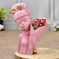 Decorative Flower Pink Lady Face with Basket Statue.
