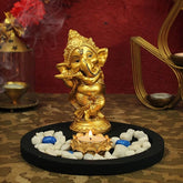 Lord Ganesha Statue with Tealight Holder Wooden Base Decorative Showpiece.