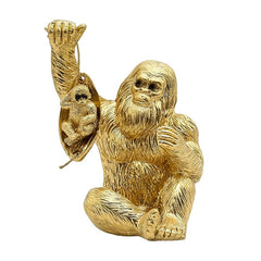 Golden Female Monkey Sitting with Baby Sculpture