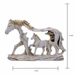 Polyresin Horse in Horse Statue, Pearl White & Golden, 7.5 x 11 inches, for Home Decor, Gifting