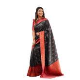 Generic Women's Litchi silk Printed Saree With Unstitched Blouse (Grey)