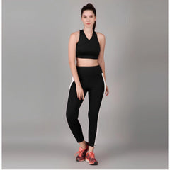 Generic Women's Polyester Solid Ankle length High Waisted Tights (Black)