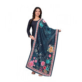 Generic Women's chanderi silk Printed Dupatta (Navy Blue, Length: 2 Mtr)
