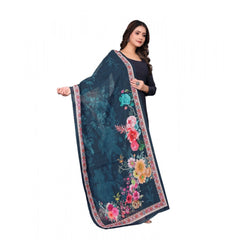 Generic Women's chanderi silk Printed Dupatta (Navy Blue, Length: 2 Mtr)