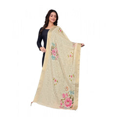 Generic Women's chanderi silk Printed Dupatta (Beige, Length: 2 Mtr)