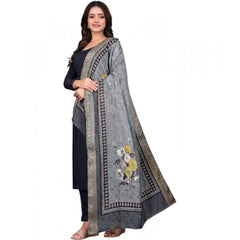 Generic Women's chanderi silk Printed Dupatta (Gray, Length: 2 Mtr)