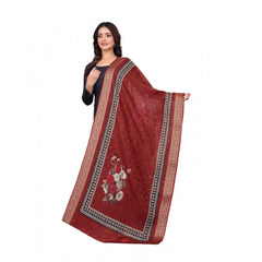 Generic Women's chanderi silk Printed Dupatta (Maroon, Length: 2 Mtr)