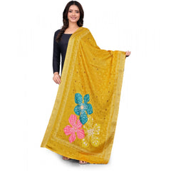 Generic Women's chanderi silk Printed Dupatta (Yellow, Length: 2 Mtr)