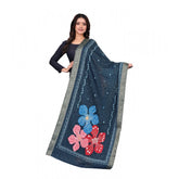Generic Women's chanderi silk Printed Dupatta (Navy Blue, Length: 2 Mtr)