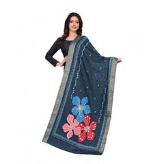 Generic Women's chanderi silk Printed Dupatta (Navy Blue, Length: 2 Mtr)