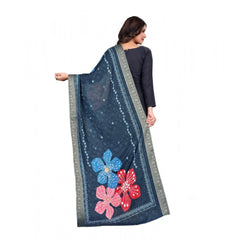 Generic Women's chanderi silk Printed Dupatta (Navy Blue, Length: 2 Mtr)