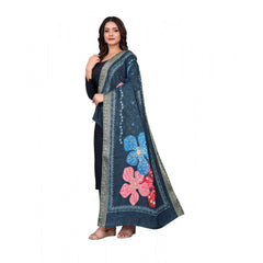 Generic Women's chanderi silk Printed Dupatta (Navy Blue, Length: 2 Mtr)