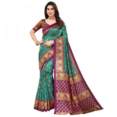 Generic Women's Litchi silk Printed Saree With Unstitched Blouse 5-6 Mtrs (Green)