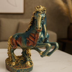 Blue Gold Rearing Horse decor showpiece