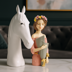 Lady with Horse decor sculpture set