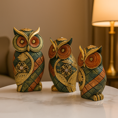 Golden Owl Decor showpiece Set
