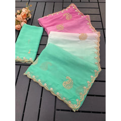 Generic Women's Digital Printed Geogette Saree With Unstitched Blouse (Light Green, 5-6 Mtrs)