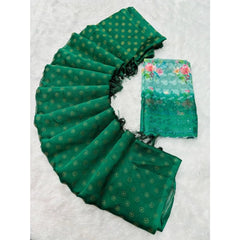 Generic Women's Printed Brasso Saree With Unstitched Blouse (Green, 5-6 Mtrs)
