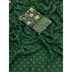 Generic Women's Printed Brasso Saree With Unstitched Blouse (Green, 5-6 Mtrs)