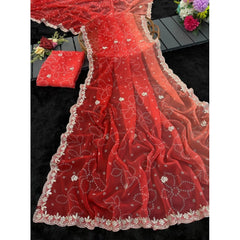 Generic Women's Digital Printed Georgette Saree With Unstitched Blouse (Red, 5-6 Mtrs)