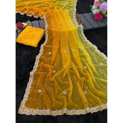 Generic Women's Digital Printed Georgette Saree With Unstitched Blouse (Yellow, 5-6 Mtrs)