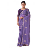 Generic Women's Digital Printed Georgette Saree With Unstitched Blouse (Lavendar, 5-6 Mtrs)