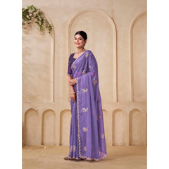 Generic Women's Digital Printed Georgette Saree With Unstitched Blouse (Lavendar, 5-6 Mtrs)