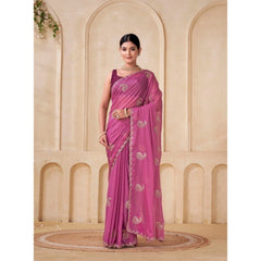 Generic Women's Digital Printed Georgette Saree With Unstitched Blouse (Pink, 5-6 Mtrs)