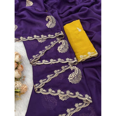 Generic Women's Digital Printed Georgette Saree With Unstitched Blouse (Purple, 5-6 Mtrs)
