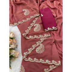 Generic Women's Digital Printed Georgette Saree With Unstitched Blouse (Red, 5-6 Mtrs)