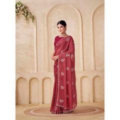 Generic Women's Digital Printed Georgette Saree With Unstitched Blouse (Red, 5-6 Mtrs)
