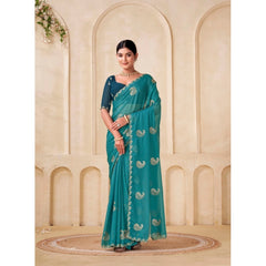 Generic Women's Digital Printed Georgette Saree With Unstitched Blouse (Sky, 5-6 Mtrs)