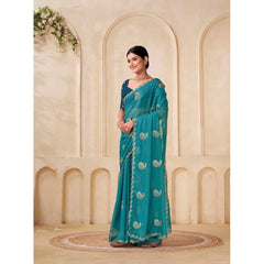 Generic Women's Digital Printed Georgette Saree With Unstitched Blouse (Sky, 5-6 Mtrs)