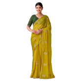 Generic Women's Digital Printed Georgette Saree With Unstitched Blouse (Yellow, 5-6 Mtrs)