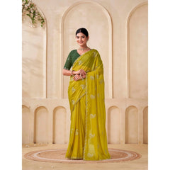 Generic Women's Digital Printed Georgette Saree With Unstitched Blouse (Yellow, 5-6 Mtrs)