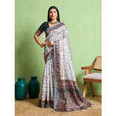 Generic Women's Silk Blend Printed Saree With Unstitched Blouse 5.5Mtr (Grey)