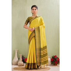 Generic Women's Silk Blended Jaquard Woven Saree With Unstitched Blouse 5.5Mtr (Yellow)