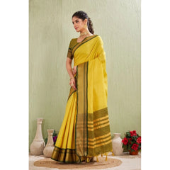 Generic Women's Silk Blended Jaquard Woven Saree With Unstitched Blouse 5.5Mtr (Yellow)
