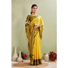 Generic Women's Silk Blended Jaquard Woven Saree With Unstitched Blouse 5.5Mtr (Yellow)