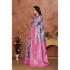 Generic Women's Banarasi Silk Jaquard Woven Saree With Unstitched Blouse 5.5Mtr (Pink)
