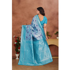 Generic Women's Banarasi Silk Jaquard Woven Saree With Unstitched Blouse 5.5Mtr (Light Blue)