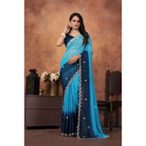 Generic Women's Chiffon Embroidred Saree With Unstitched Blouse 5.5Mtr (Light Blue)