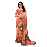 Generic Women's Georgette Printed Saree With Unstitched Blouse 5.5Mtr (Orange)